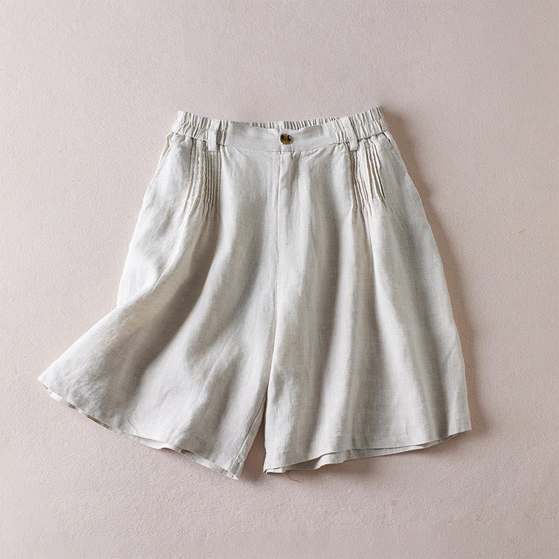 Buddha Stones Summer Daily Simple Wrinkle Design Cotton Linen Women's Shorts With Pockets - Gainsboro - US8-10,UK/AU12-14,EU40-42 (2XL) - image 35