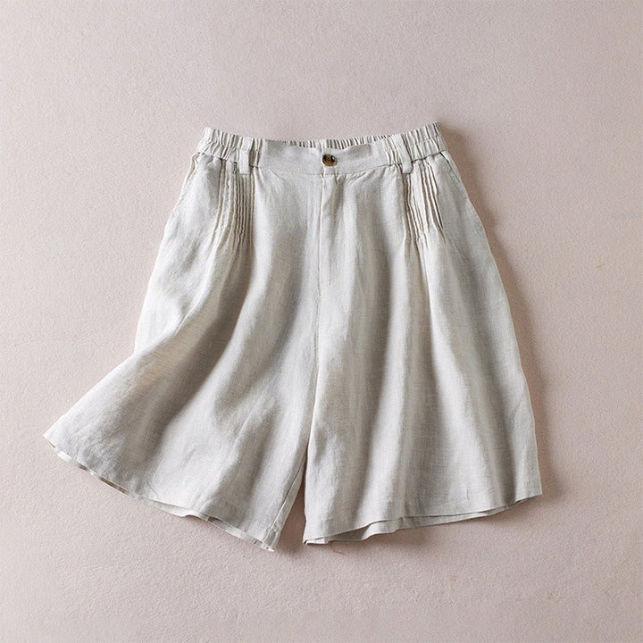 Buddha Stones Summer Daily Simple Wrinkle Design Cotton Linen Women's Shorts With Pockets - Gainsboro - US8-10,UK/AU12-14,EU40-42 (2XL) - image 35