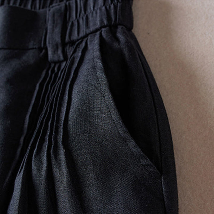 Buddha Stones Summer Daily Simple Wrinkle Design Cotton Linen Women's Shorts With Pockets - image 10