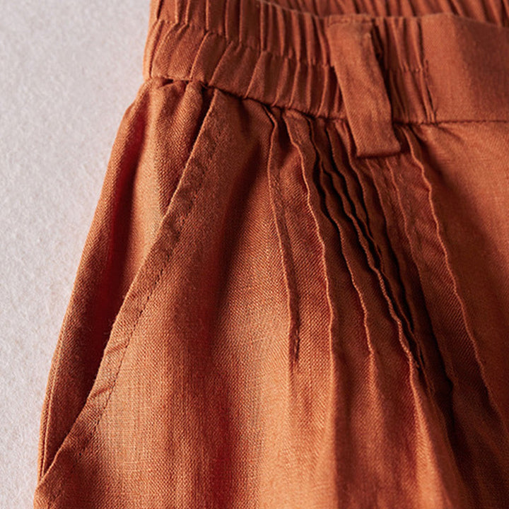 Buddha Stones Summer Daily Simple Wrinkle Design Cotton Linen Women's Shorts With Pockets - image 4