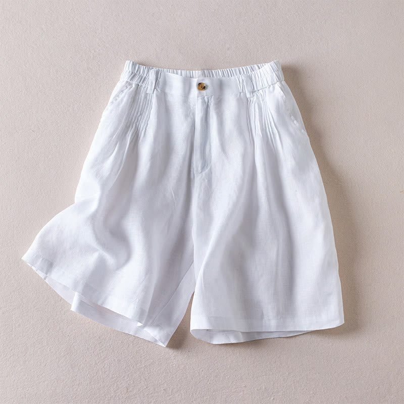 Buddha Stones Summer Daily Simple Wrinkle Design Cotton Linen Women's Shorts With Pockets - White - US8-10,UK/AU12-14,EU40-42 (2XL) - image 14