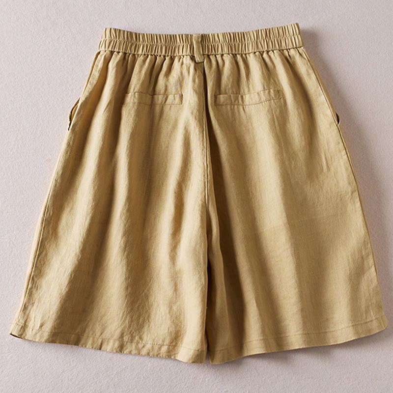 Buddha Stones Summer Daily Simple Wrinkle Design Cotton Linen Women's Shorts With Pockets - image 29