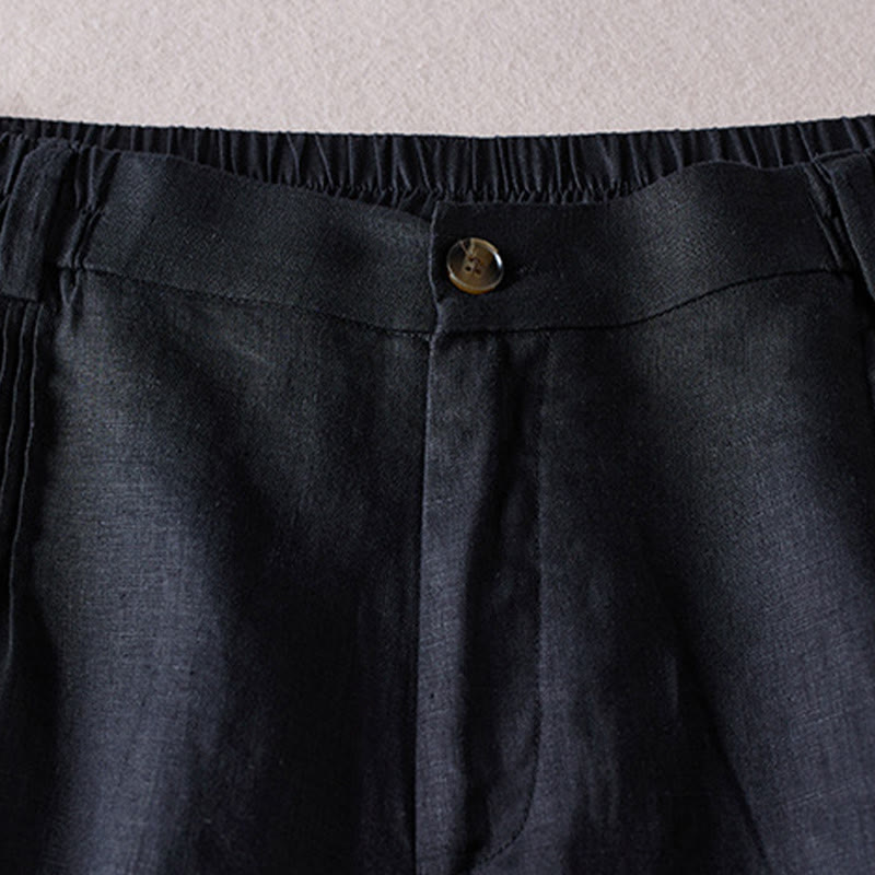 Buddha Stones Summer Daily Simple Wrinkle Design Cotton Linen Women's Shorts With Pockets - image 9