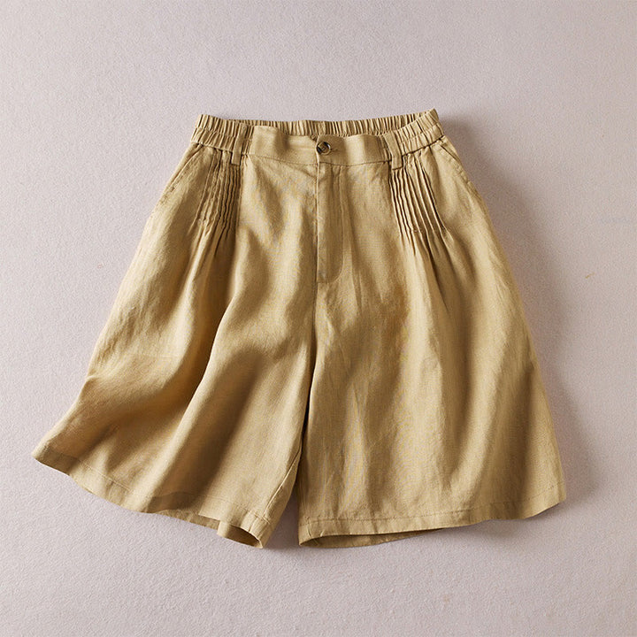 Buddha Stones Summer Daily Simple Wrinkle Design Cotton Linen Women's Shorts With Pockets - Khaki - US8-10,UK/AU12-14,EU40-42 (2XL) - image 28