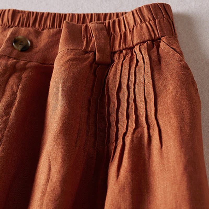 Buddha Stones Summer Daily Simple Wrinkle Design Cotton Linen Women's Shorts With Pockets - image 3