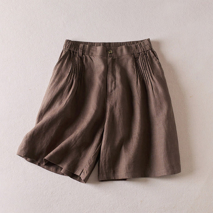 Buddha Stones Summer Daily Simple Wrinkle Design Cotton Linen Women's Shorts With Pockets - SaddleBrown - US8-10,UK/AU12-14,EU40-42 (2XL) - image 21