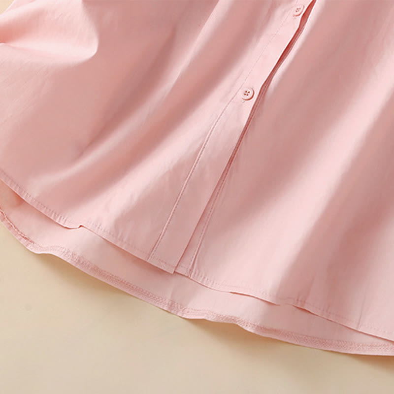 Buddha Stones Casual Embroidery Flower Hole Design Three Quarter Sleeve Cotton Linen Women's Shirt - image 3