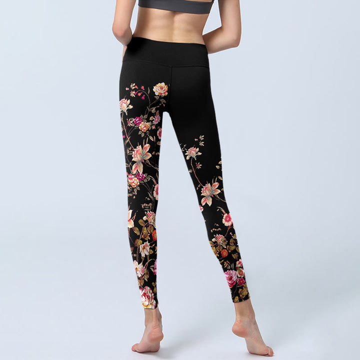 Buddha Stones Pink Roses Beige Flowers Print Gym Fitness Leggings Women's Yoga Pants - image 6