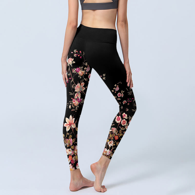 Buddha Stones Pink Roses Beige Flowers Print Gym Fitness Leggings Women's Yoga Pants - image 4