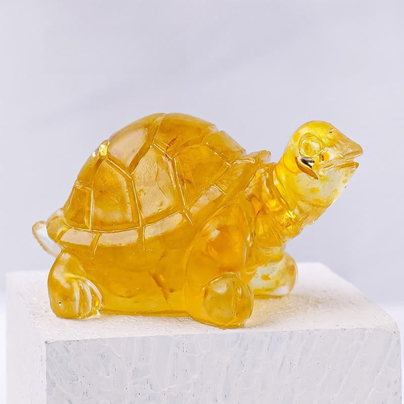 Buddha Stones Natural Crystal Gravel Drip Resin Small Turtle Decoration Statue - Citrine - image 18