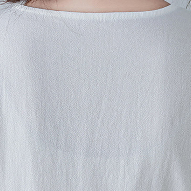 Buddha Stones Casual Bohemia Embroidery Floral Simple Design Three Quarter Sleeve V-Neck Cotton Linen Maxi Dress - image 10