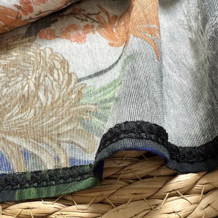 Buddha Stones Casual Printed Auspicious Clouds Various Petals Women's Crew Neck Design Half Sleeve Polyester T-shirt - image 2