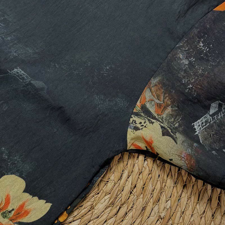 Buddha Stones Casual Printed Auspicious Clouds Various Petals Women's Crew Neck Design Half Sleeve Polyester T-shirt - image 4