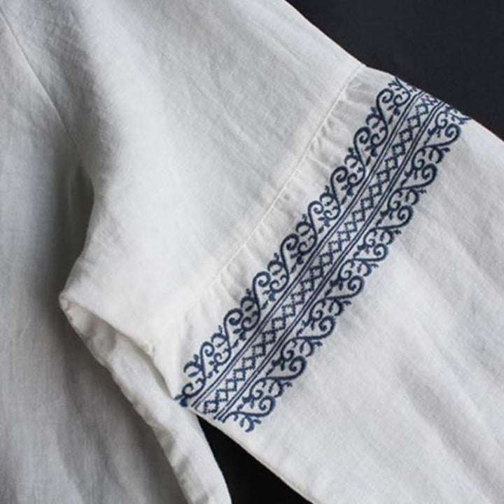 Buddha Stones Ethnic Embroidery Bohemian Pattern Long Sleeve Crew Neck Women's Shirt - image 5