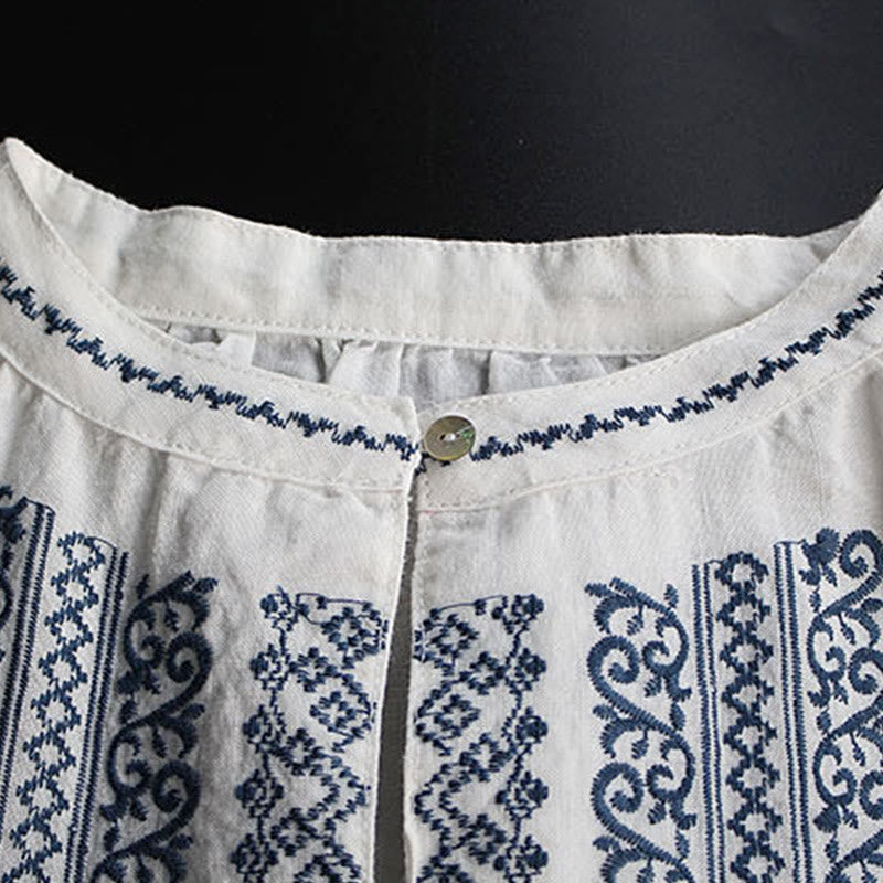 Buddha Stones Ethnic Embroidery Bohemian Pattern Long Sleeve Crew Neck Women's Shirt - image 4