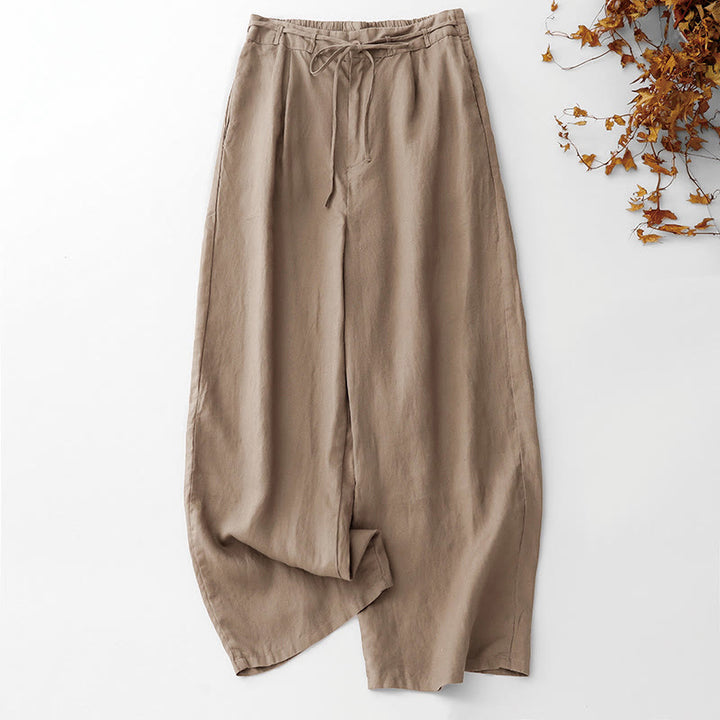 Buddha Stones Summer Plain Color Ankle-Length Drawstring Cotton Linen Women's Wide Leg Pants With Pockets Zipper - BurlyWood - US8-10,UK/AU12-14,EU40-42 (2XL) - image 0