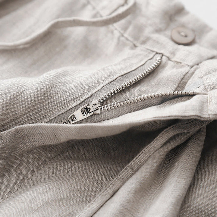 Buddha Stones Summer Plain Color Ankle-Length Drawstring Cotton Linen Women's Wide Leg Pants With Pockets Zipper - image 15