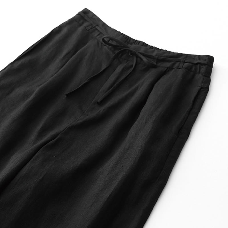 Buddha Stones Summer Plain Color Ankle-Length Drawstring Cotton Linen Women's Wide Leg Pants With Pockets Zipper - image 8