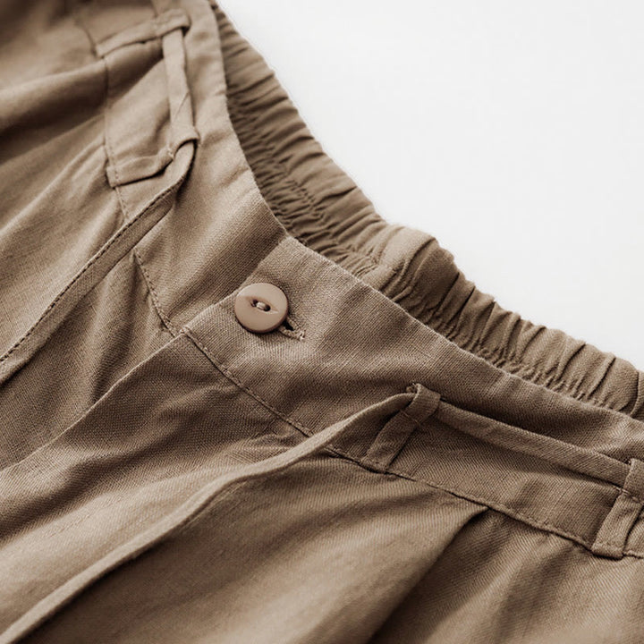 Buddha Stones Summer Plain Color Ankle-Length Drawstring Cotton Linen Women's Wide Leg Pants With Pockets Zipper - image 1
