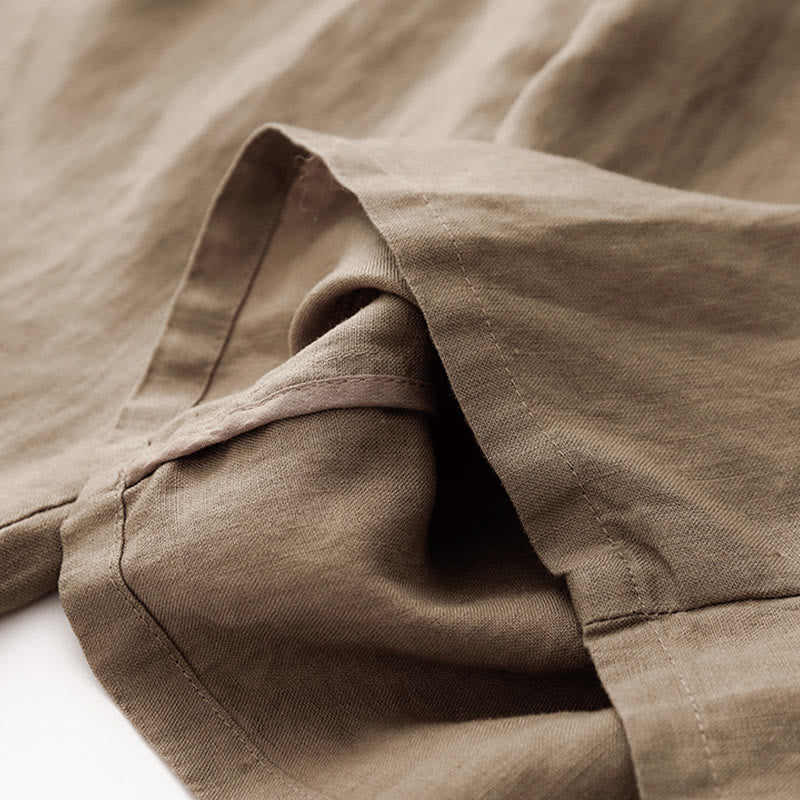 Buddha Stones Summer Plain Color Ankle-Length Drawstring Cotton Linen Women's Wide Leg Pants With Pockets Zipper - image 4