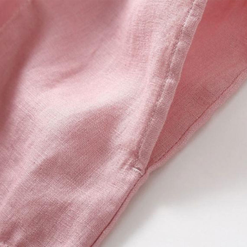 Buddha Stones Summer Lace-up Plain Short Sleeve Cotton Midi Dress With Pockets - image 5