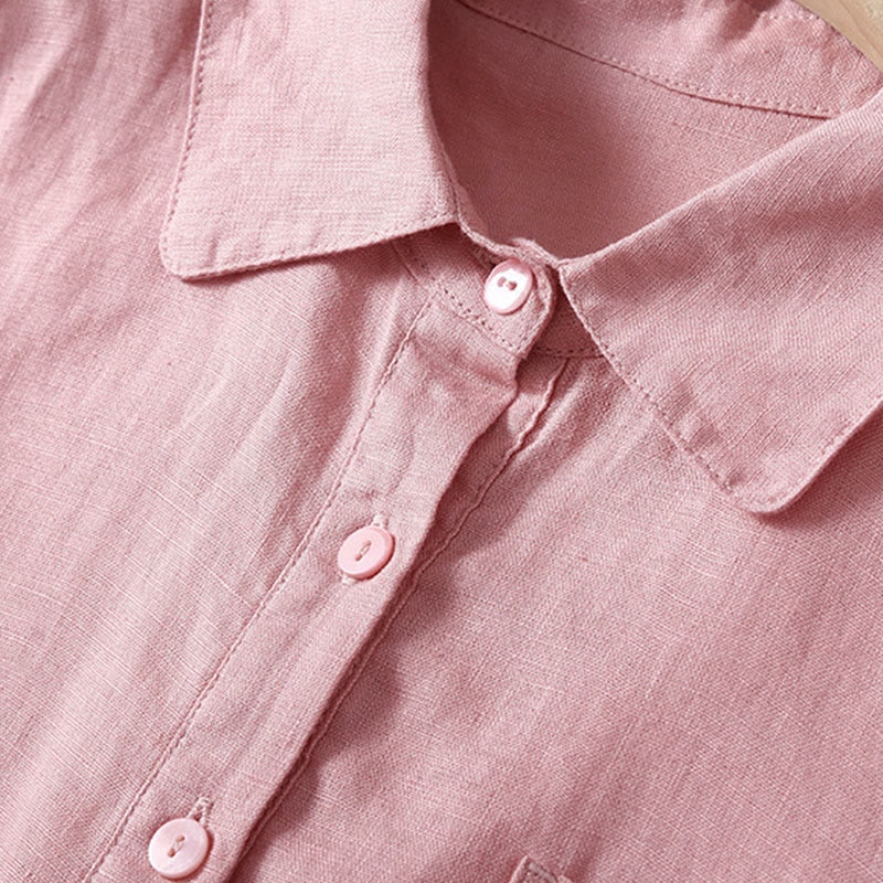 Buddha Stones Summer Lace-up Plain Short Sleeve Cotton Midi Dress With Pockets - image 2