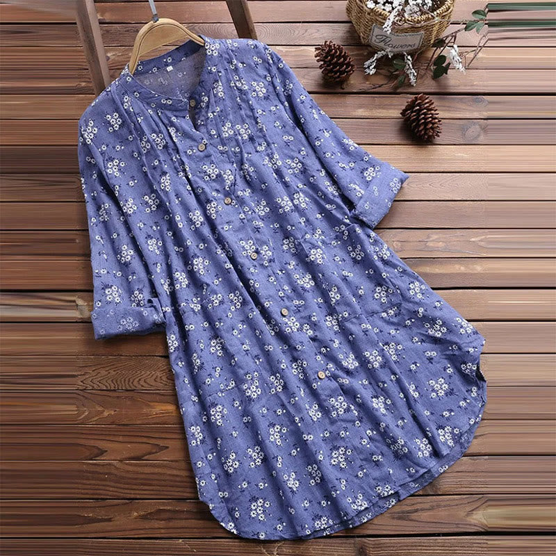 Buddha Stones Florals Buttons Long Sleeve Cotton Women's Shirt - CornflowerBlue - US8-10,UK/AU12-14,EU40-42 (2XL) - image 3