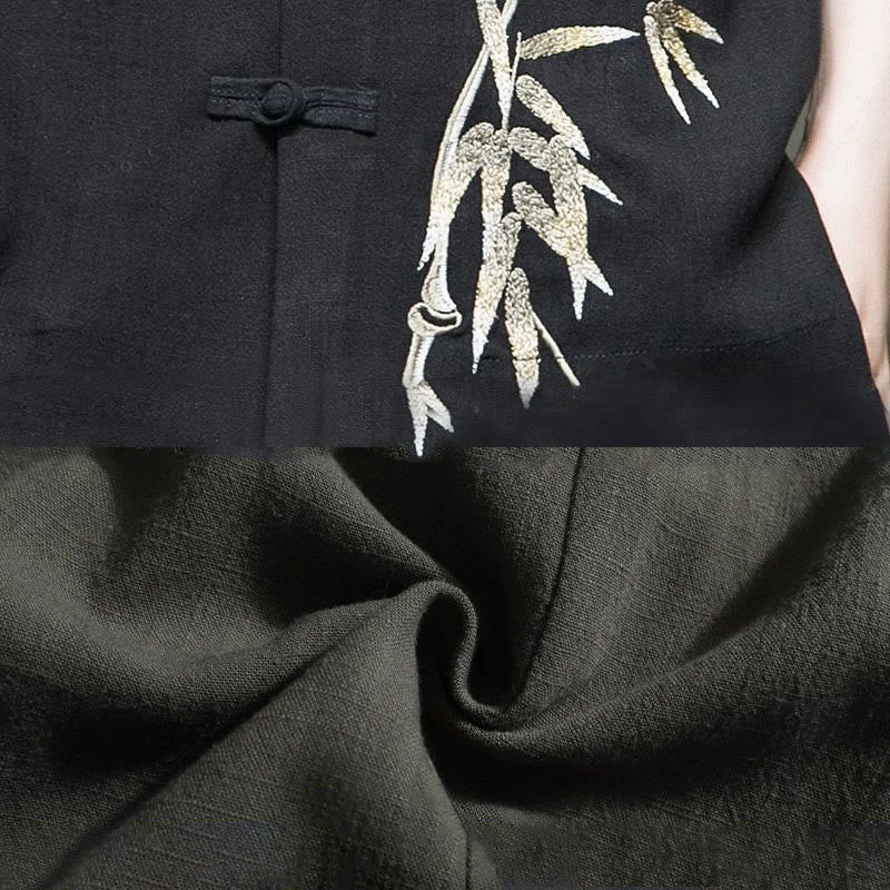 Buddha Stones Men's Frog-Button Bamboo Linen Half Sleeve Shirt - image 5