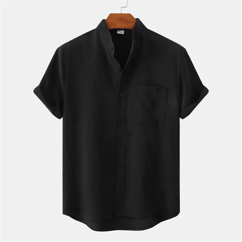 Buddha Stones Summer Men's Button Plain Short Sleeve Cotton Shirt With Pocket - Black - US/UK/AU42,EU52 (3XL) - image 7