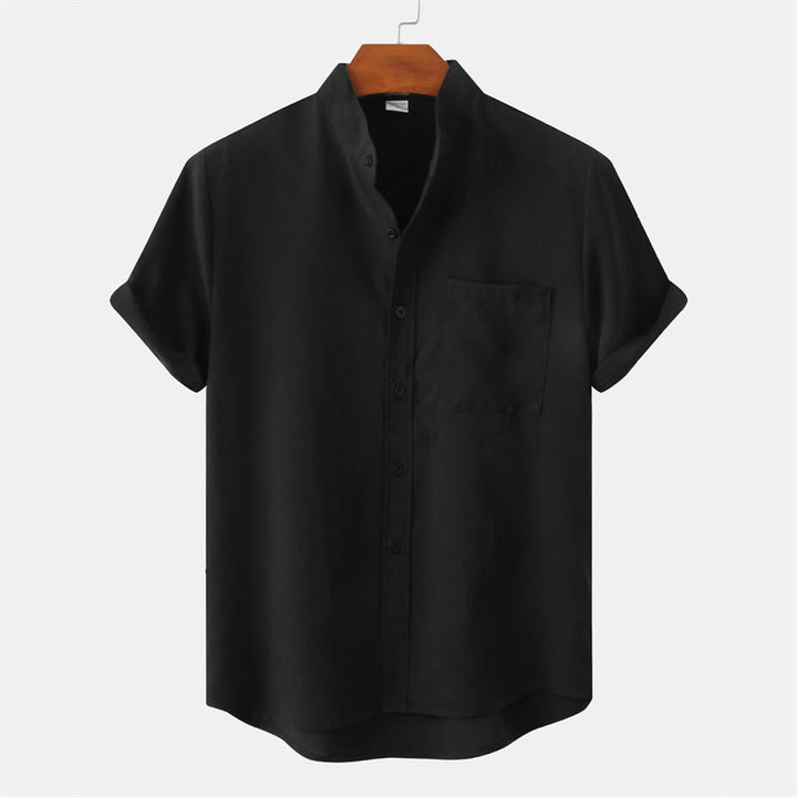 Buddha Stones Summer Men's Button Plain Short Sleeve Cotton Shirt With Pocket - Black - US/UK/AU42,EU52 (3XL) - image 7