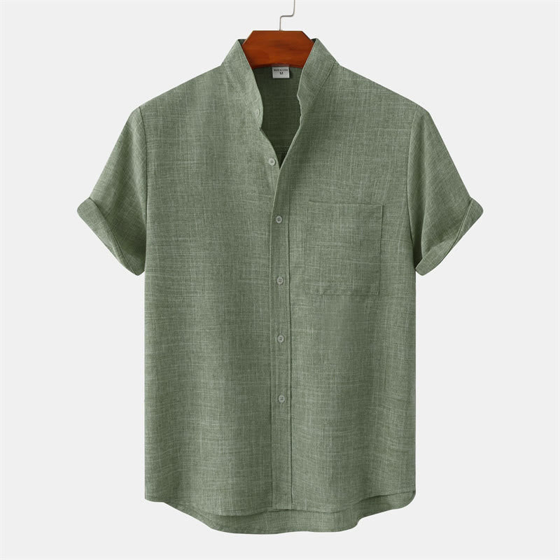 Buddha Stones Summer Men's Button Plain Short Sleeve Cotton Shirt With Pocket - DarkSeaGreen - US/UK/AU42,EU52 (3XL) - image 0
