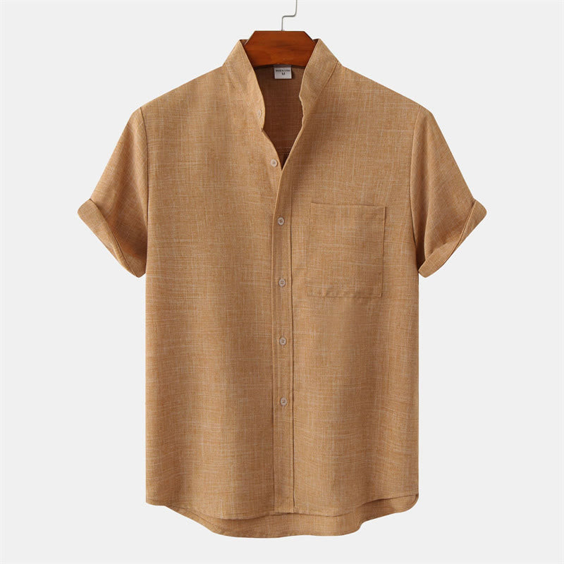 Buddha Stones Summer Men's Button Plain Short Sleeve Cotton Shirt With Pocket - SandyBrown - US/UK/AU42,EU52 (3XL) - image 21