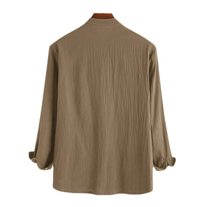 Buddha Stones Solid Color Half Buttons Long Sleeve Cotton Linen Men's Shirts - image 8