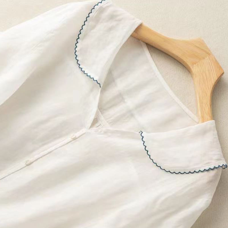 Buddha Stones Casual Plain Button Half Sleeve Middy Collar Women's Shirt - image 19