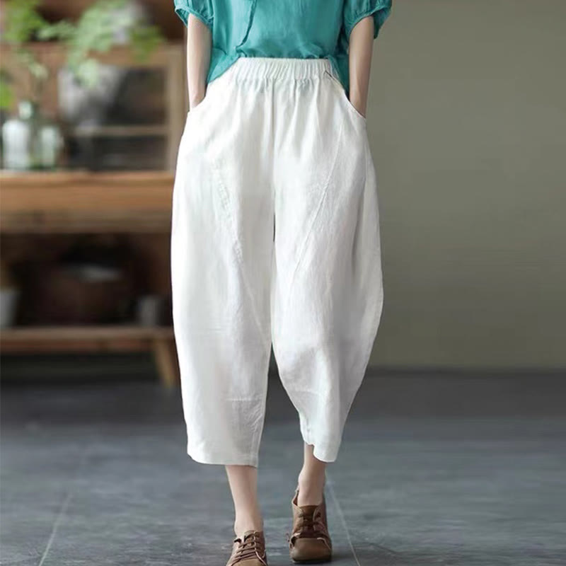 Buddha Stones Summer Casual Splicing Plain Design Women's Harem Pants With Pockets - White - US8-10,UK/AU12-14,EU40-42 (2XL) - image 12