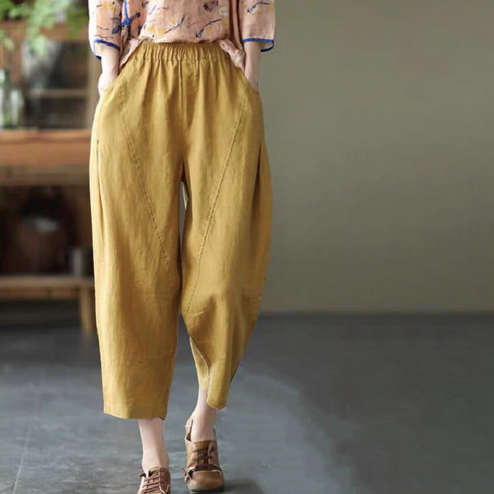 Buddha Stones Summer Casual Splicing Plain Design Women's Harem Pants With Pockets - Goldenrod - US8-10,UK/AU12-14,EU40-42 (2XL) - image 0