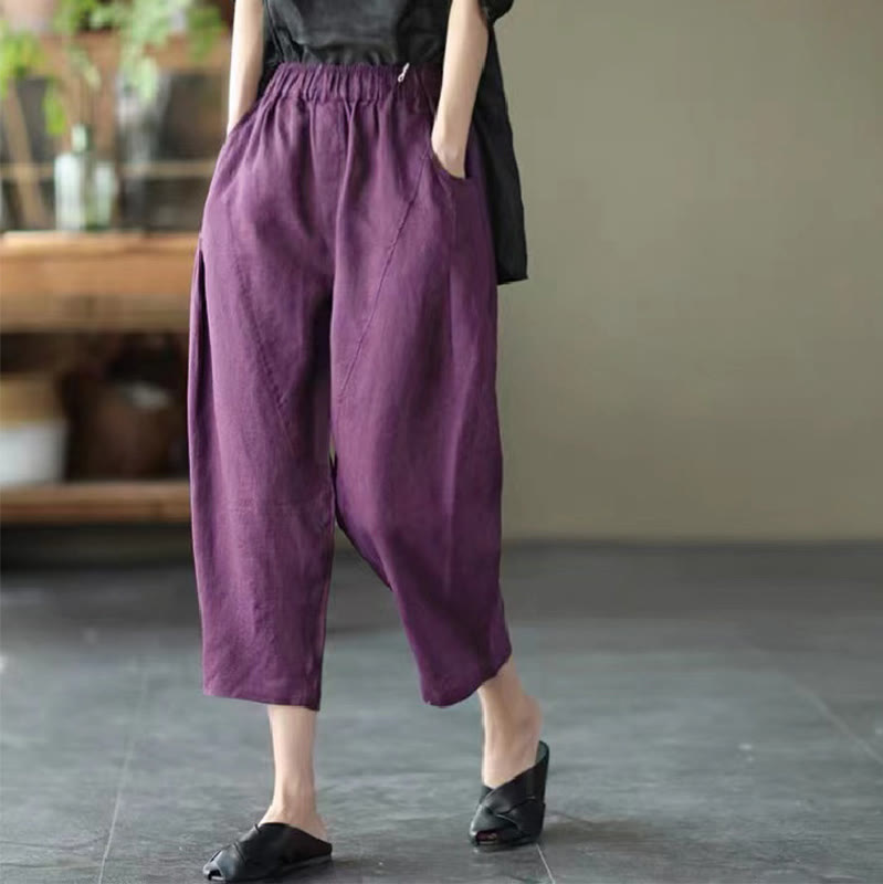 Buddha Stones Summer Casual Splicing Plain Design Women's Harem Pants With Pockets - DarkMagenta - US8-10,UK/AU12-14,EU40-42 (2XL) - image 19