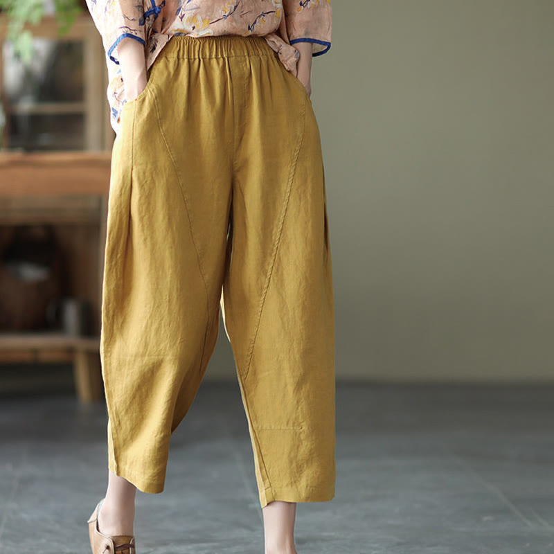 Buddha Stones Summer Casual Splicing Plain Design Women's Harem Pants With Pockets - image 3