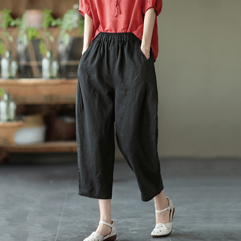 Buddha Stones Summer Casual Splicing Plain Design Women's Harem Pants With Pockets - Black - US8-10,UK/AU12-14,EU40-42 (2XL) - image 15