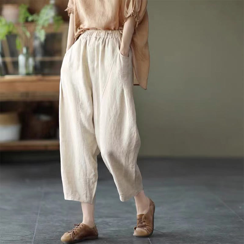 Buddha Stones Summer Casual Splicing Plain Design Women's Harem Pants With Pockets - Beige - US8-10,UK/AU12-14,EU40-42 (2XL) - image 22