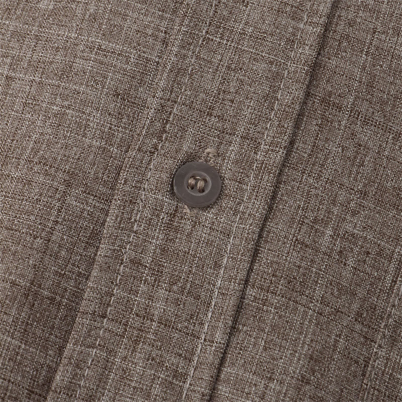 Buddha Stones Summer Men's Button Plain Short Sleeve Cotton Shirt With Pocket - image 39