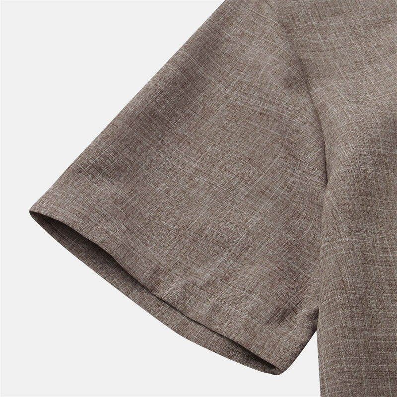 Buddha Stones Summer Men's Button Plain Short Sleeve Cotton Shirt With Pocket - image 38