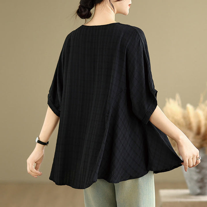 Buddha Stones Casual Solid Color Half Sleeve Half Button Women's T-Shirt - image 10