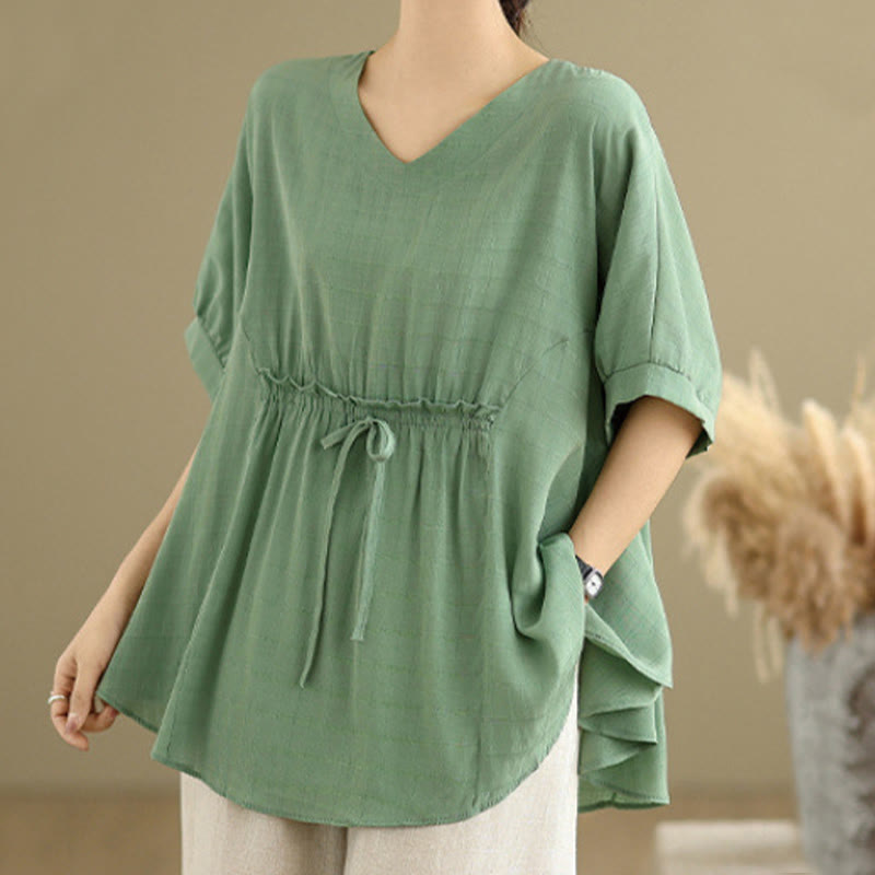 Buddha Stones Casual Solid Color Half Sleeve Half Button Women's T-Shirt - SpringGreen - US12,UK/AU16,EU44 (2XL) - image 12