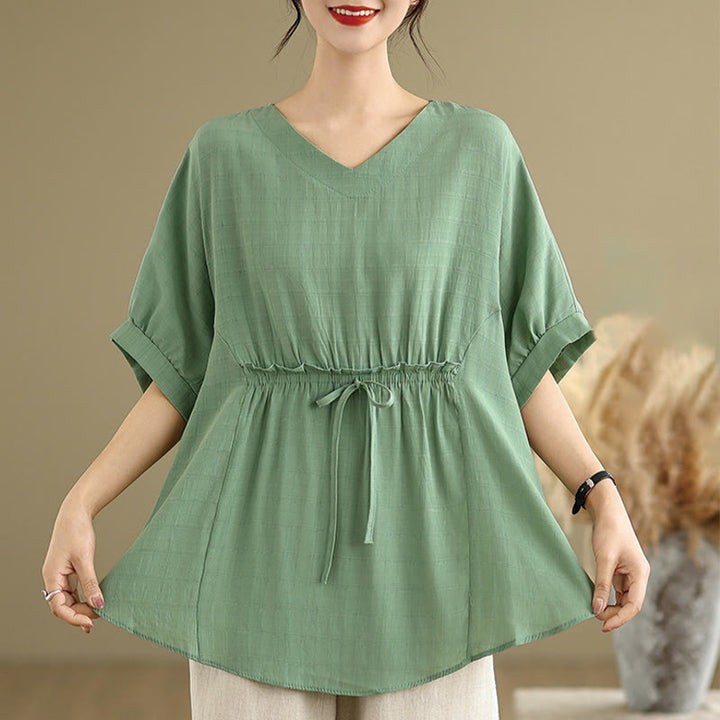 Buddha Stones Casual Solid Color Half Sleeve Half Button Women's T-Shirt - image 13