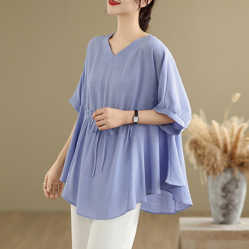 Buddha Stones Casual Solid Color Half Sleeve Half Button Women's T-Shirt - image 3