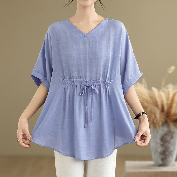 Buddha Stones Casual Solid Color Half Sleeve Half Button Women's T-Shirt - image 1