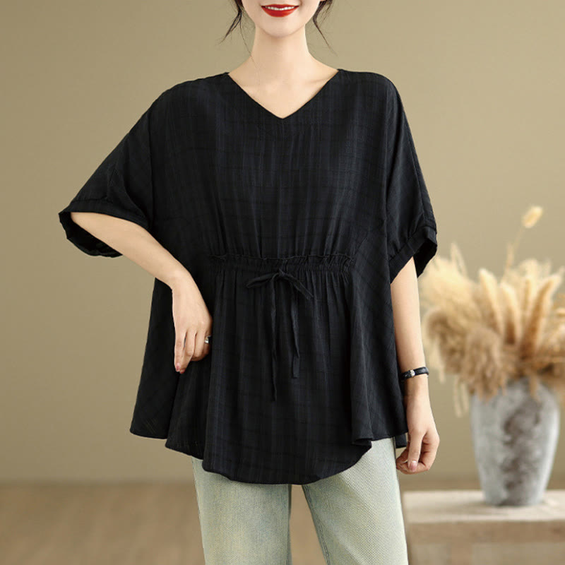 Buddha Stones Casual Solid Color Half Sleeve Half Button Women's T-Shirt - Black - US12,UK/AU16,EU44 (2XL) - image 6