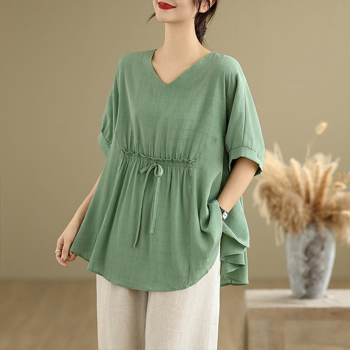 Buddha Stones Casual Solid Color Half Sleeve Half Button Women's T-Shirt - image 14