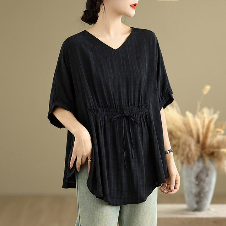 Buddha Stones Casual Solid Color Half Sleeve Half Button Women's T-Shirt - image 11